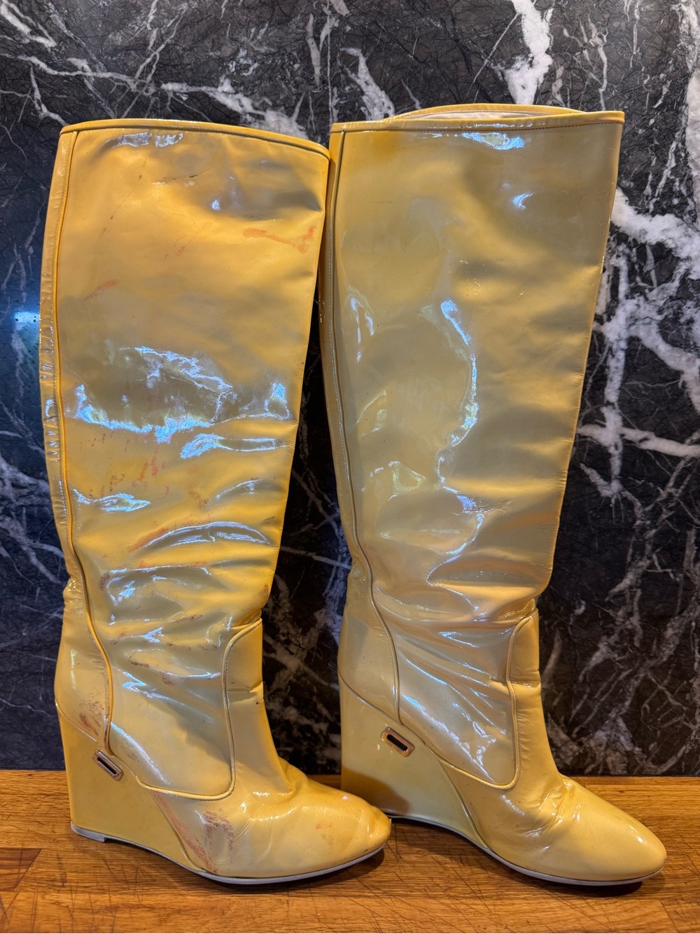 Louis Vuitton Women's Yellow Patent Wedge Knee-High Boots - Picture 5 of 5